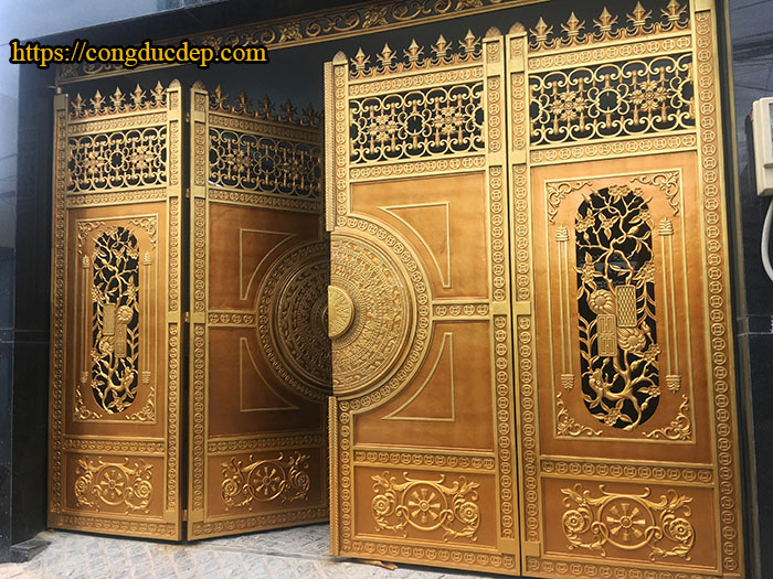 Cổng nhôm đúc 4 cánh trống đồng